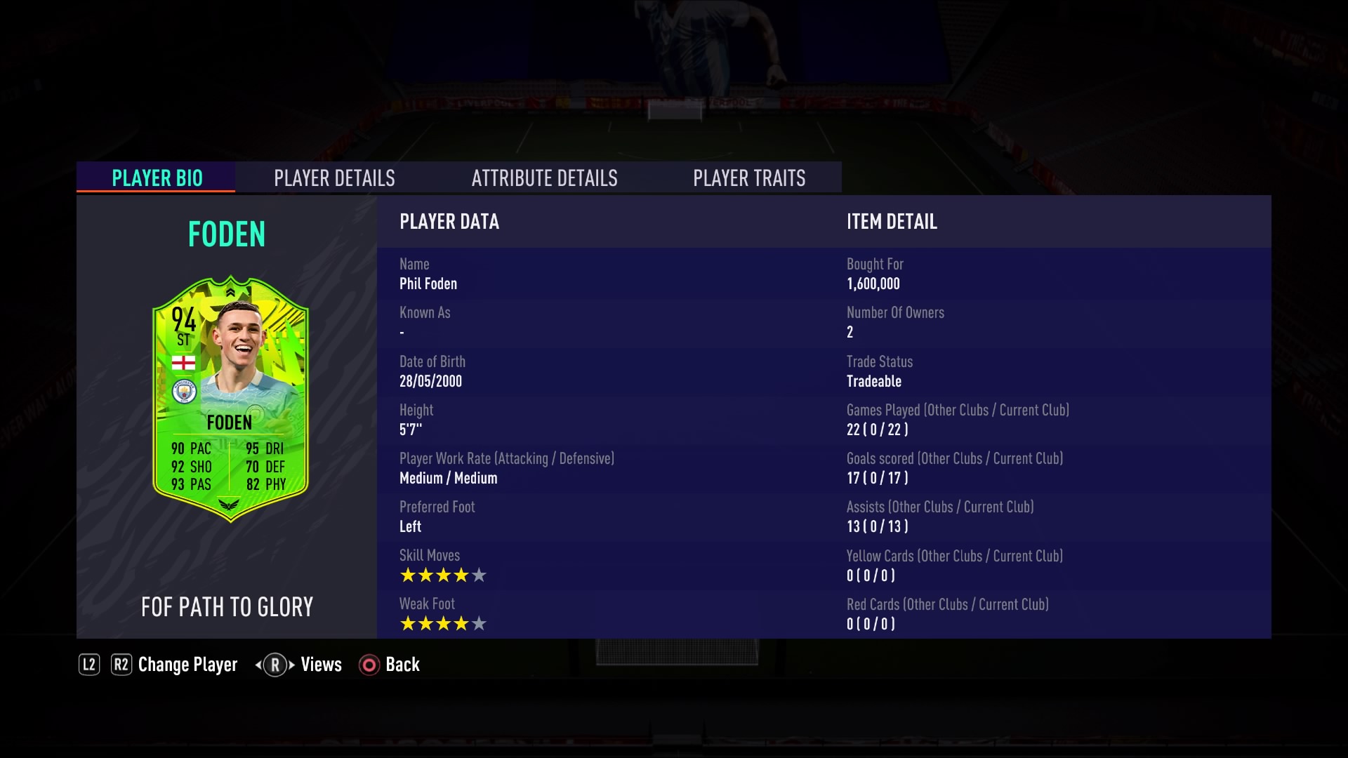 Phil Foden Fifa 21 98 Path To Glory Rating And Price Futbin